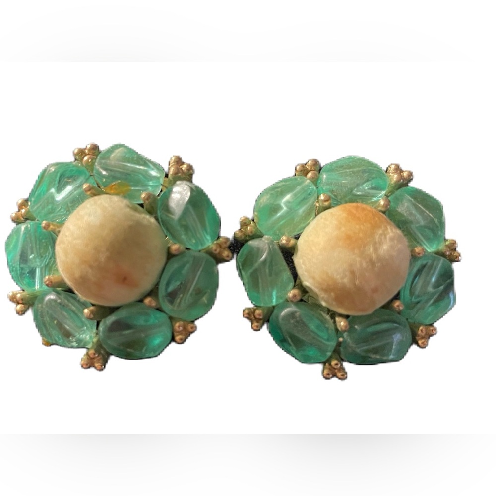 Vintage mint green with white interior clip earrings